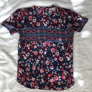 LOFT Floral Blue Red Blouse XXSP Petite Light